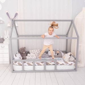 Montessori Toddler Bed, Bed Frame, Kids Furniture, Indoor Playground, Climbing Play Bed, Bedroom Decor, Canopy Bed, House Bed Canopy