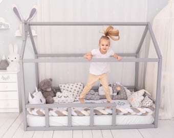 Montessori Toddler Bed, Bed Frame, Kids Furniture, Indoor Playground, Climbing Play Bed, Bedroom Decor, Canopy Bed, House Bed Canopy