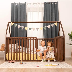 Toddler Bed with Fall Protection, Floor Bed Frame, Montessori Floor Bed, Wooden Playpen, Nursery Decor, Indoor Playground, Platform Bed