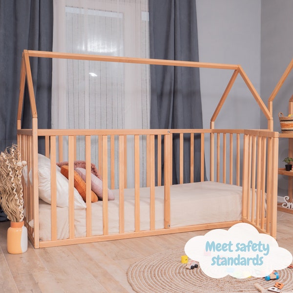 Huis boxbed met extra bescherming van Busywood, veiligheidsnormen, laag platformbed, massief houten bedframe