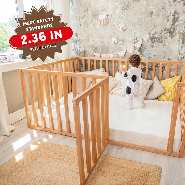 Bed with Extra Protection, Nursery bed, Toddler pen, Play bed, Solid wood bed, Nursery decor, Ecofriendly furniture