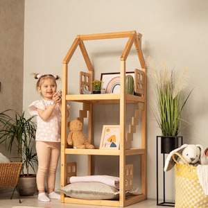 Kids Shelf from Natural Wood, Toddler Toy Storage, Kids Bookshelf, BusyWood Toddler Furniture, Wooden Shelf for Kids, Wooden Toddler Shelf