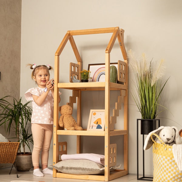 Kids Shelf from Natural Wood, Toddler Toy Storage, Kids Bookshelf, BusyWood Toddler Furniture, Wooden Shelf for Kids, Wooden Toddler Shelf