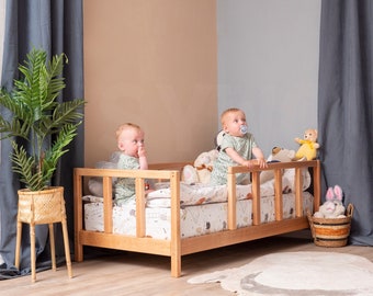 Cama de guardería para niños pequeños, cama Montessori, marco de cama de madera de BusyWood, cama alta, marco de cama único