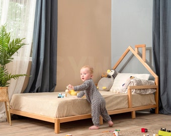 Toddler Bed by Busywood, Bed Frame with Rails, Twin Bed for Children, Montessori Furniture, Nursery Bed