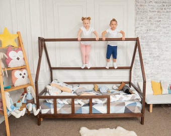 House bed, Bed frame, Wooden home, Kid bed, Bedroom furniture, Modern kids, Playroom furniture, Busywood, Bed for climbing