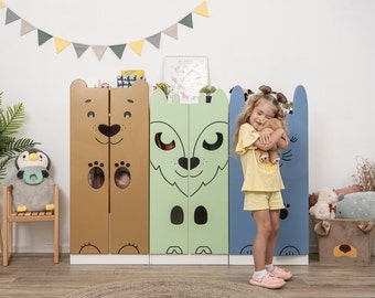 Animal Toddler Dresser by Busywood, Kids Closet, Montessori Wardrobe, Wooden Bookshelf