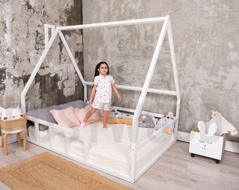 Montessori Bed Toddler Floor Bed Loft Platform Bed Baby Play Gym Indoor Playground House Bed Canopy Platform Bed Low Profile Bed Etsy