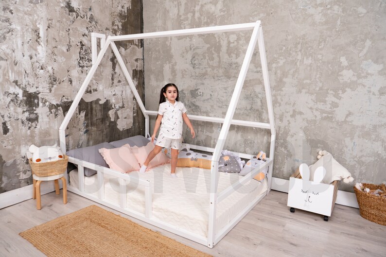 Canopy House Bed Scandinavian Design Montessori Bed Toddler Etsy