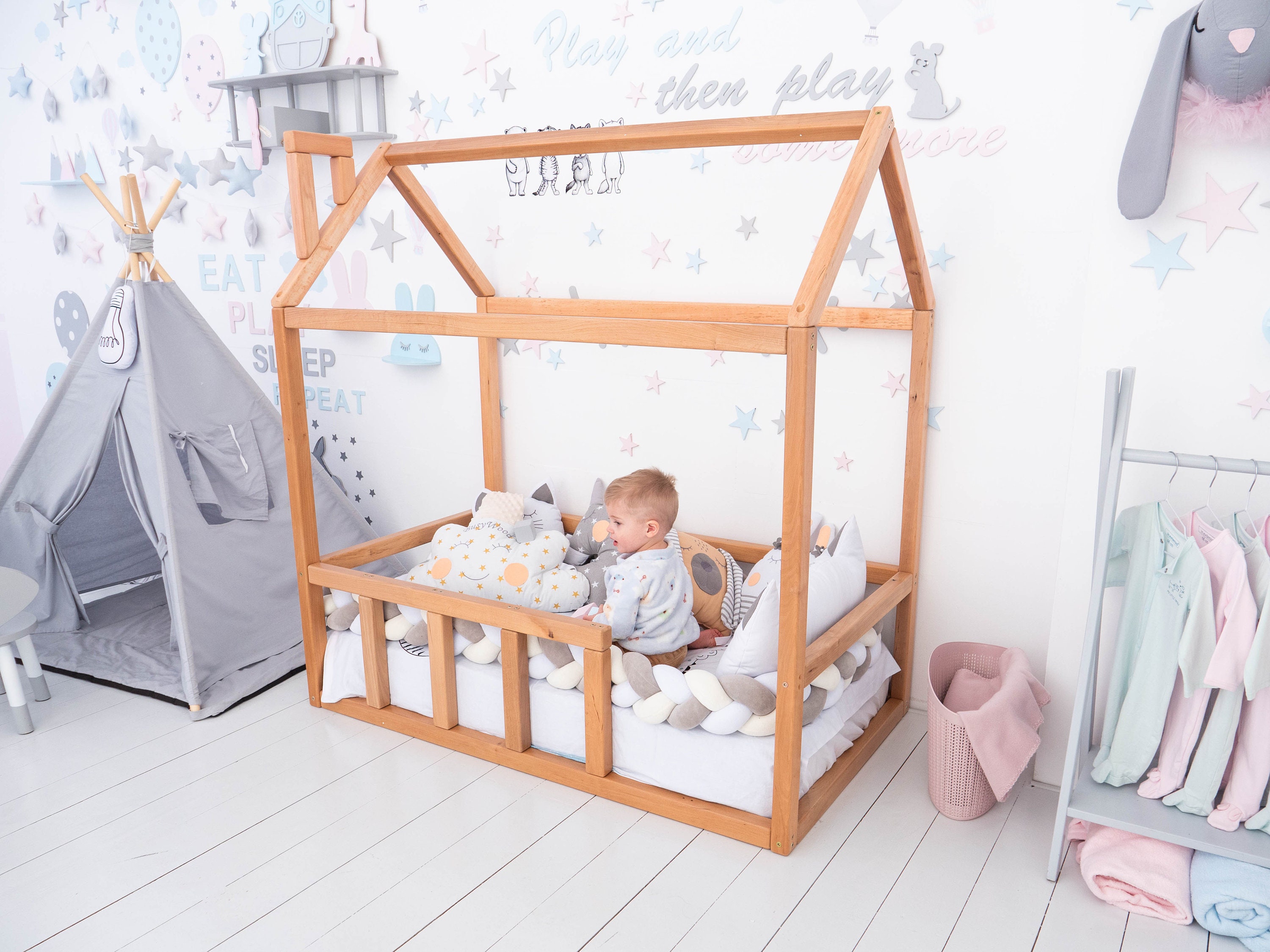 Modern Kids Montessori Bed House nursery Crib Kids Bedroom | Etsy