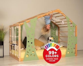 Indoor Play Gym, Toddler Bed, Kids Playhouse, Montessori Bed, Loft Bed Frame, Kids Bed,  Floor Bed with Climbing Wall, Kids Bedroom