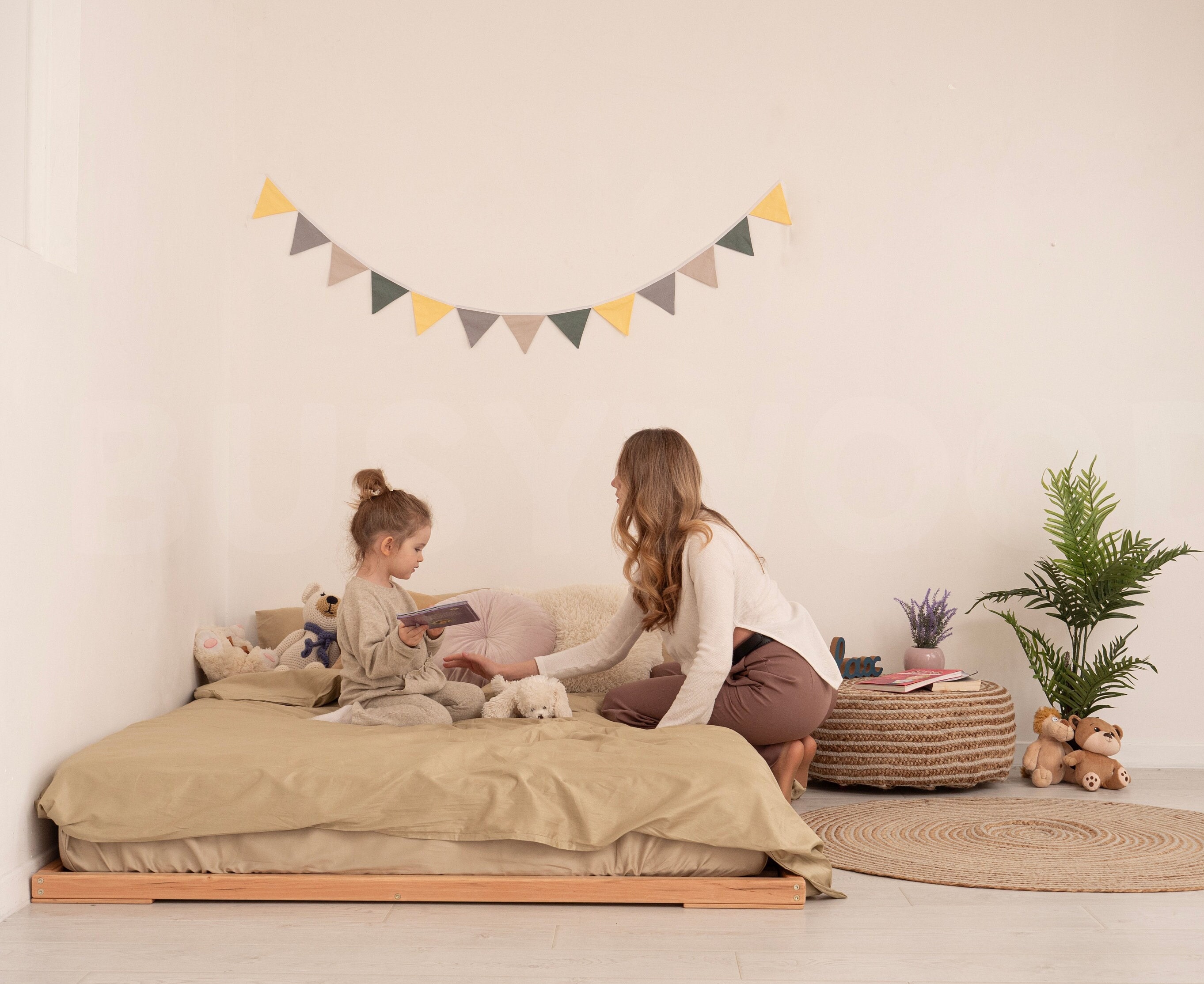 KOMFOTT Struttura Letto In Legno Con Testiera, Piattaforma Mid-Century, Doghe In Legno E Contenitore Sottoletto - Bianco, Misura Matrimoniale