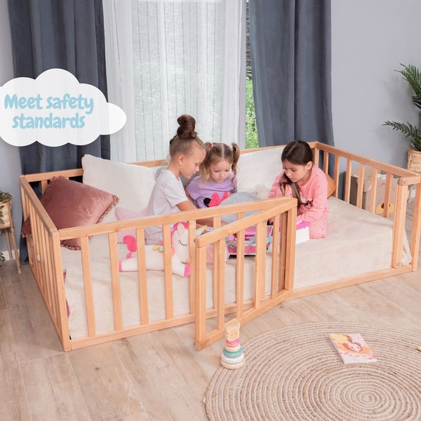 Montessori Floor Bed, Playpen Bed, Solid Wood Platform Bed, Bed Frame, Indoor Playground