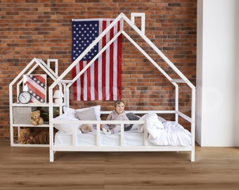 Montessori House Bed with Unique Design by Busywood, Toddler Bed, Full Bed, Wooden Bed, Kids Home, Toddler Climbing Gym, Bed Frame