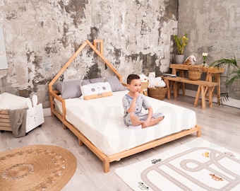 Wood bed Montessori toddler Twin bed  Montessori bed full Modern kids Full bed frame Kids furniture