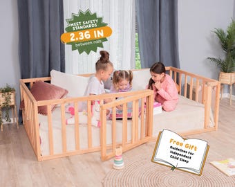 Montessori Bed, Toddler Floor Bed, Solid Wood Platform Bed, Bed Frame, Indoor Playground, Kids Bed, Montessori Furniture, Floor Bed