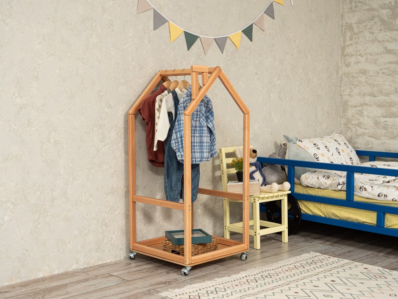 Kids Dress Up Storage, Children Wardrobe, Kids Dress Up Rack, Kids Bedroom, Wooden Furniture, Children Home, Montessori Furniture, Nursery image 5