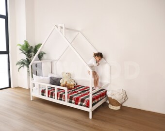 Unique House Bed by Busywood, Wooden Bed Frame for Toddler, Montessori Bed, Bed with Legs, Toddler Bed, Loft Bed, Nursery Bed, Handmade