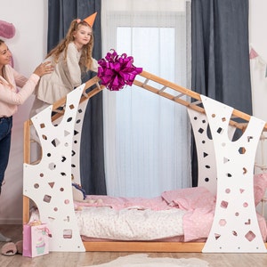 Montessori Climbing Bed, Toddler Climbing Gym Bed, Platform Bed, Toddler Climber, Bed Frame with Climbing Wall, Wooden Baby Gym, Floor Bed