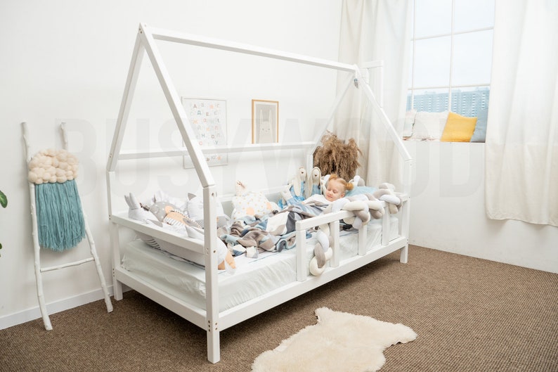 Unique White Montessori Toddler Wooden House Bed Frame for Etsy