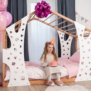 Montessori Floor Bed with Slats, Toddler Floor Bed, Platform Bed, Bed Frame with Climbing Wall, Floor Bed, Toddler Gym, Montessori Furniture