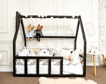 Unique House Bed, Bed for Toddler, Bed Frame, Montessori Furniture, Kids Bedroom, Baby Play Gym, Toddler Climber, Low Platform Bed