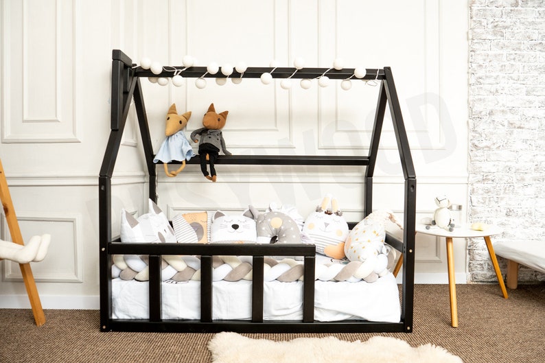 Unique House Bed, Bed for Toddler, Bed Frame, Montessori Furniture, Kids Bedroom, Baby Play Gym, Toddler Climber, Low Platform Bed,
bedroom	loft bed
low profile bed
canopy bed
toddler bed
wooden baby gym
gift for kids
kinderzimmer
möbel
bett