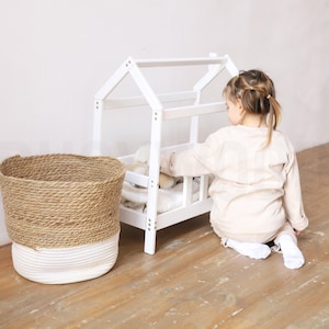 Hand Made Wooden Doll Bed by Busywood, House Bed Frame, Pretend Play Bed, Baby Doll Furniture