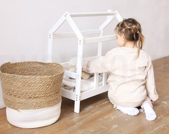 Hand Made Wooden Doll Bed by Busywood, House Bed Frame, Pretend Play Bed, Baby Doll Furniture