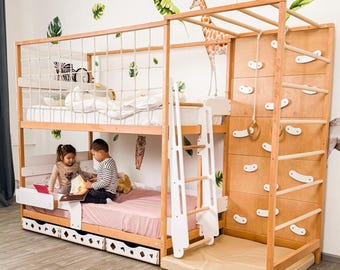 Toddler Bunk Bed, Twin Loft Bed, Montessori Twins Bed,  Bunk Beds, Montessori Furniture, Nursery Decor, Bed Frame, Pack and Play, Kids Beds