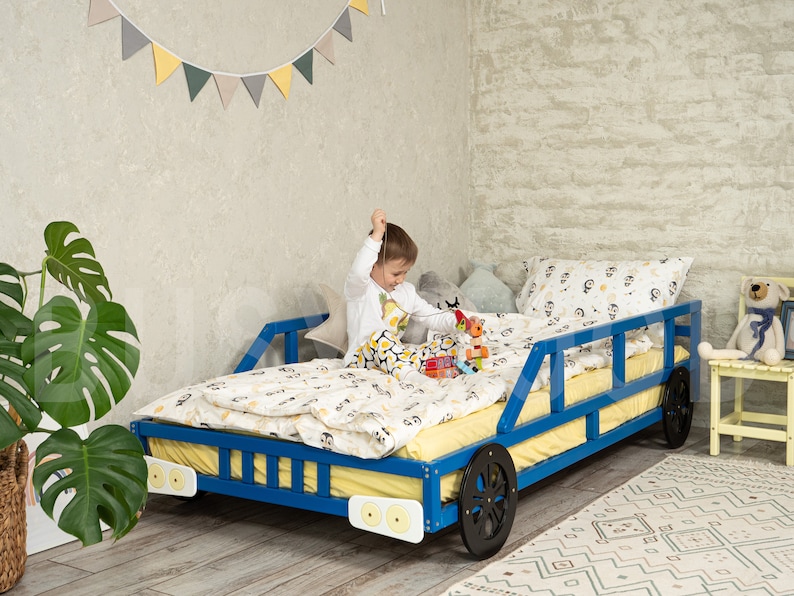 Toddler Bed Blue Car Bed Frame by Busywood Unique Bed Frame Etsy