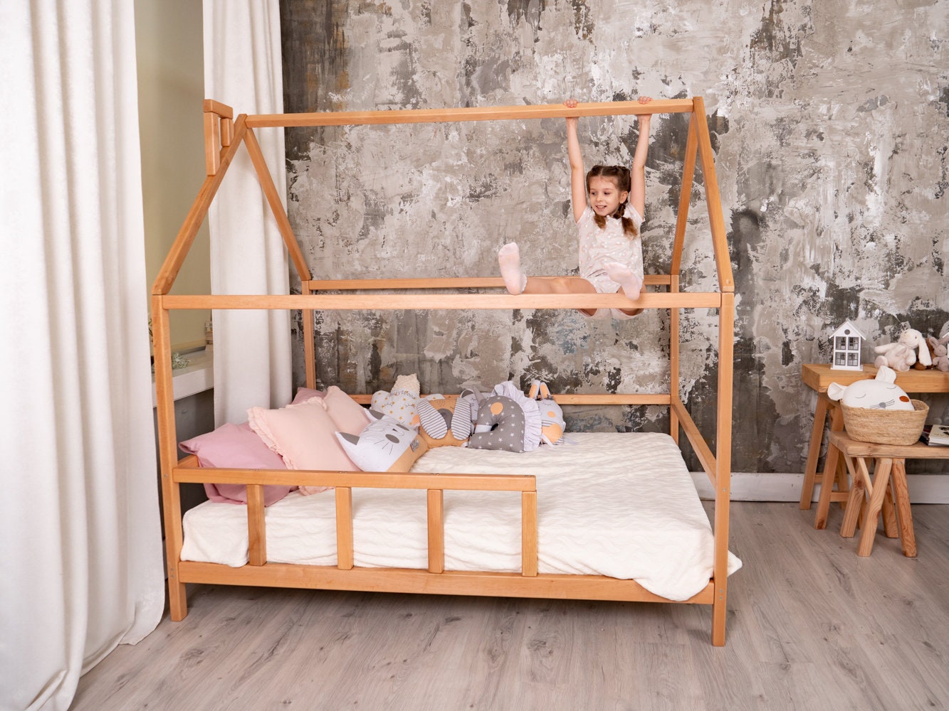 Montessori Furniture Busy Wood Frame Bed Full size bed Queen Etsy