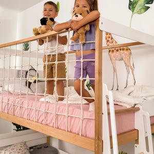 Twin Over Full Kids Bunk Bed, Toddler Bunk Bed, Montessori Twins Bed, Kids Playhouse, Loft Kids Bed with Climbing Net, Kids Furniture image 5