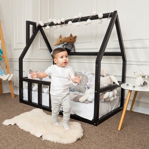 Unique House Bed, Bed for Toddler, Bed Frame, Montessori Furniture, Kids Bedroom, Baby Play Gym, Toddler Climber, Low Platform Bed image 5