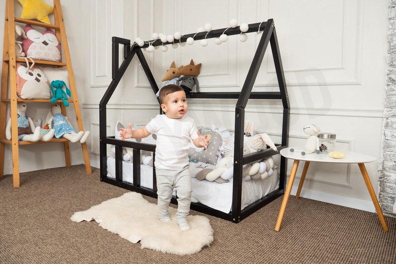 Unique House Bed, Bed for Toddler, Bed Frame, Montessori Furniture, Kids Bedroom, Baby Play Gym, Toddler Climber, Low Platform Bed image 5