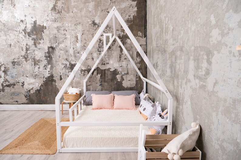 Canopy House Bed Scandinavian Design Montessori Bed Toddler Etsy
