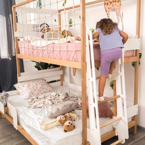 Twin Over Full Kids Bunk Bed, Toddler Bunk Bed, Montessori Twins Bed, Kids Playhouse, Loft Kids Bed with Climbing Net, Kids Furniture image 3