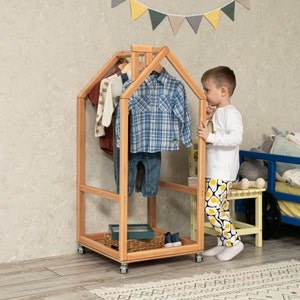 Kids Dress Up Storage, Children Wardrobe, Kids Dress Up Rack, Kids Bedroom, Wooden Furniture, Children Home, Montessori Furniture, Nursery