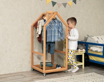 Kids Dress Up Storage, Children Wardrobe, Kids Dress Up Rack, Kids Bedroom, Wooden Furniture, Children Home, Montessori Furniture, Nursery