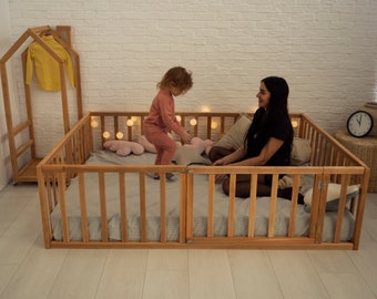 Low Platform Bed Frame, Floor bed, Playpen Bed by Busywood, Montessori Bed Full, Baby Playpen