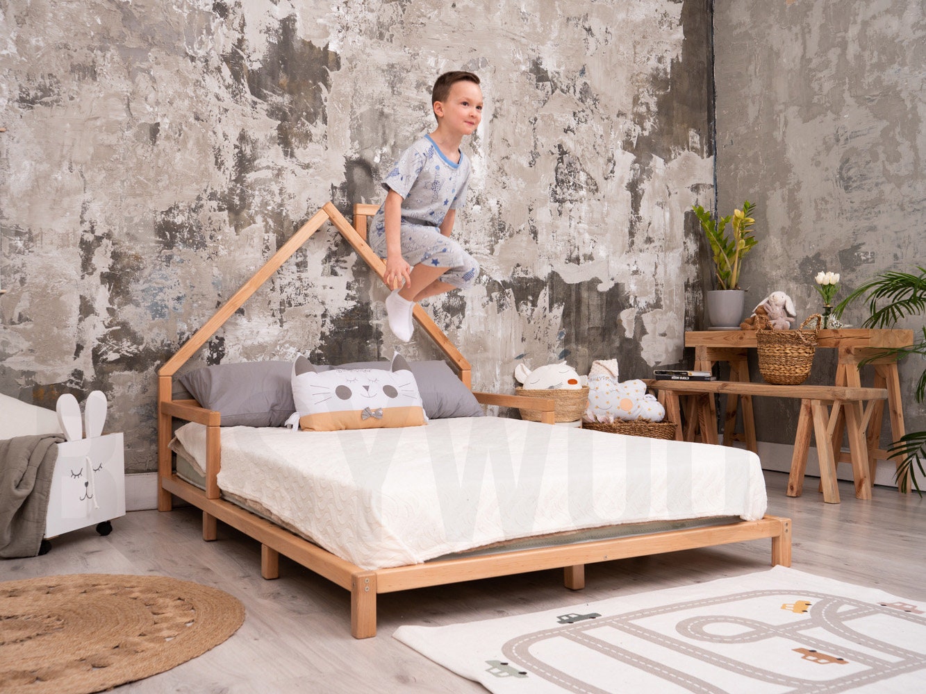 Wood Bed Montessori Toddler Twin Bed Montessori Bed Full Modern Kids Full Bed Frame Kids Furniture Etsy Canada