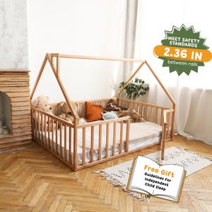 Platform House Bed, Bed Frame with Above Bed Decor, Safe Kids Furniture