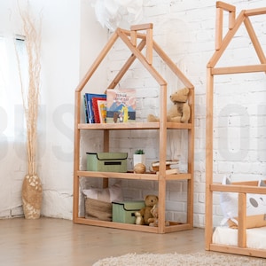 Montessori House shaped shelf Kids bookcase House bookcase Bookshelf book shelf Children’s bookcase Nursery bookcase Toy storage