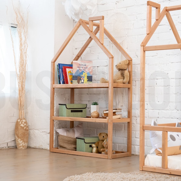 Montessori House shaped shelf Kids bookcase House bookcase Bookshelf book shelf Children’s bookcase Nursery bookcase Toy storage