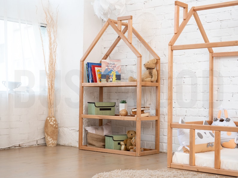 kids bedroom	book storage	house shaped shelf	nursery shelf	kids bookcase	montessori furniture	montessori toddler	wood furniture	nursery bookcase	babyzimmer	bucherregal	montessori regal	baby shower gift
