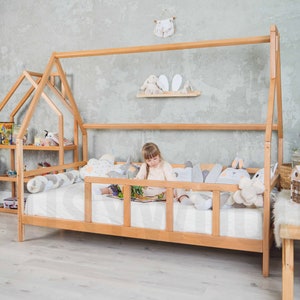Toddler Bed with Legs & Slats, House Bed Frame, Wooden Furniture, Montessori Bedroom Design, Climbing Bed, Low Profile Bed, Nursery Decor