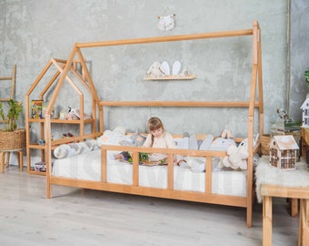 Toddler Bed with Legs & Slats, House Bed Frame, Wooden Furniture, Montessori Bedroom Design, Climbing Bed, Low Profile Bed, Nursery Decor