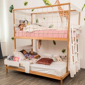 Twin Over Full Kids Bunk Bed, Toddler Bunk Bed, Montessori Twins Bed, Kids Playhouse, Loft Kids Bed with Climbing Net, Kids Furniture image 11