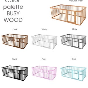 Pu&ograve; includere: Un box per bambini in legno con un cancello in vari colori, tra cui legno naturale, bianco, grigio, nero, rosa e blu. Il box &egrave; progettato per neonati e bambini piccoli.