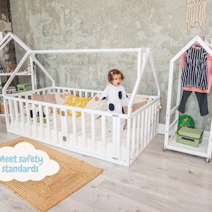 Montessori Kids Playhouse, House Bed, Montessori Furniture, Kids House, Toddler Bed, Nursery Decor, Bed Frame, Platform Bed, Wood Playpen